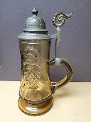 brown glass stein, 0.5 liter, pewter lid
