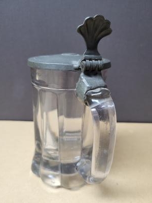 Glass stein with pewter lid