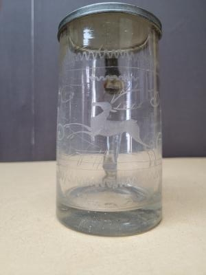 Early glass stein, hand blown, hand engraved
