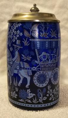 Blue Glass Etched Stein from Netherlands