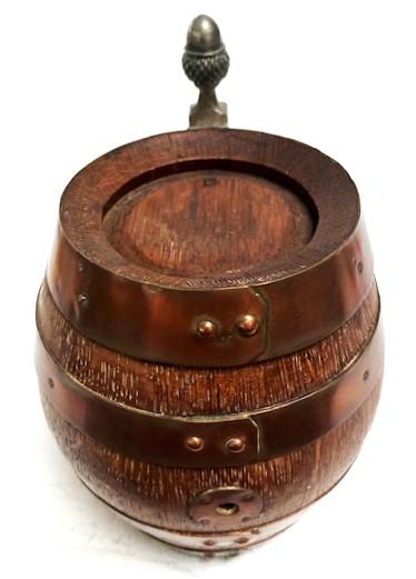 Wooden Barrel with pewter thumb lift