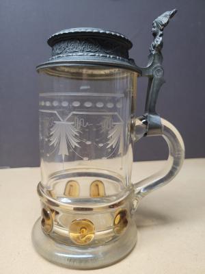 Glass beer stein, circa 1895