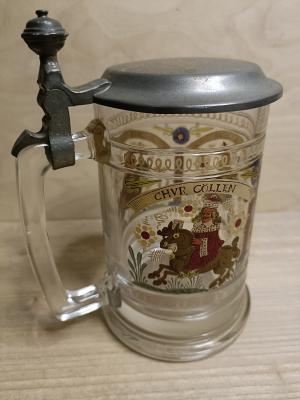 Rein Zinn Germany Glass Pewter Lid Stein Men on Horses