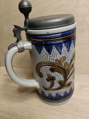 Original Gerz Beer Stein Beer Mug Floral Blue,German Lidded Zinn Beer Stein