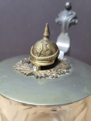 Glass stein with 'Pickelhaube' helmet