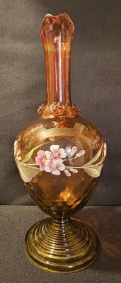 Brown Glass Pitcher with Floral Design