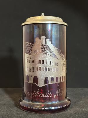 Red Glass etched Hofbräuhaus stein