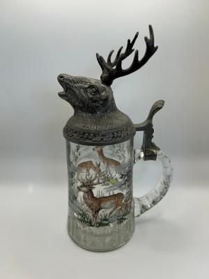 German Beer Stein with Stag's Head Lid