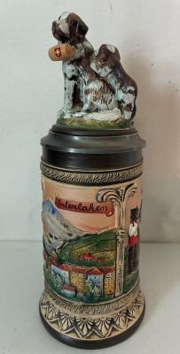 East German St Bernard Lidded Beer Stein