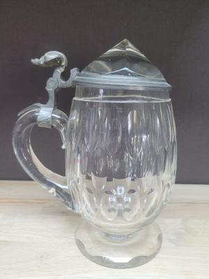 Bulbous glass stein w/ jeweled lid