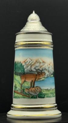 Gerold Porzellan beer mug "Deer on the shore of an Alpine lake"