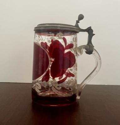Blown red flash glass stein