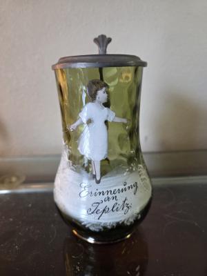 Mary Gregory Green Glass Stein