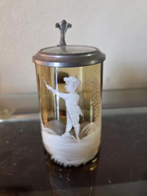 Mary Gregory Amber Glass Stein
